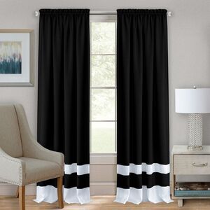 Darcy Black Solid Contemporary Window Curtain Panel: 52" x 63", Rod Pocket Panel